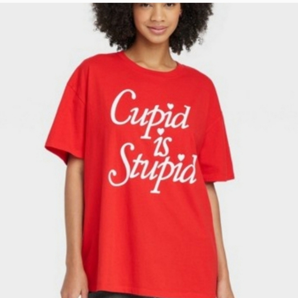 ❤️10/$10 New Red Graphic T-Shirt with White Text Valentines Day